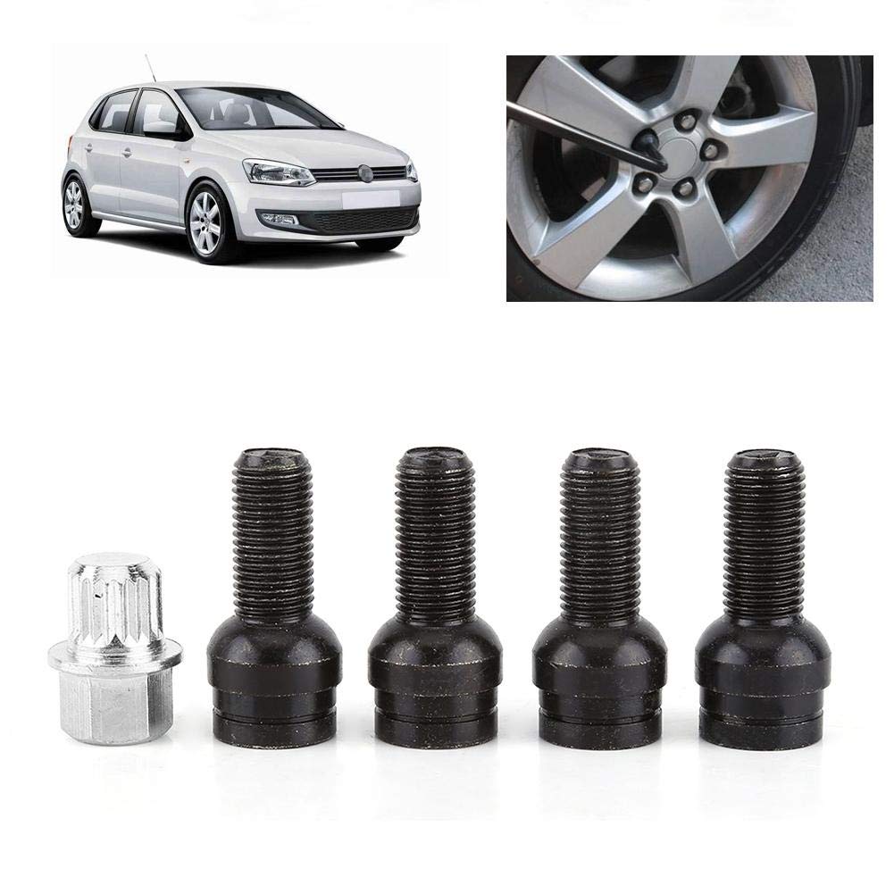 Black M14x1.5 Wheel Lock Lug Nut and Bolt Set (4 Locks + 1 Key) - High Security Anti-Theft Wheel Locks Compatible with Factory Specifications