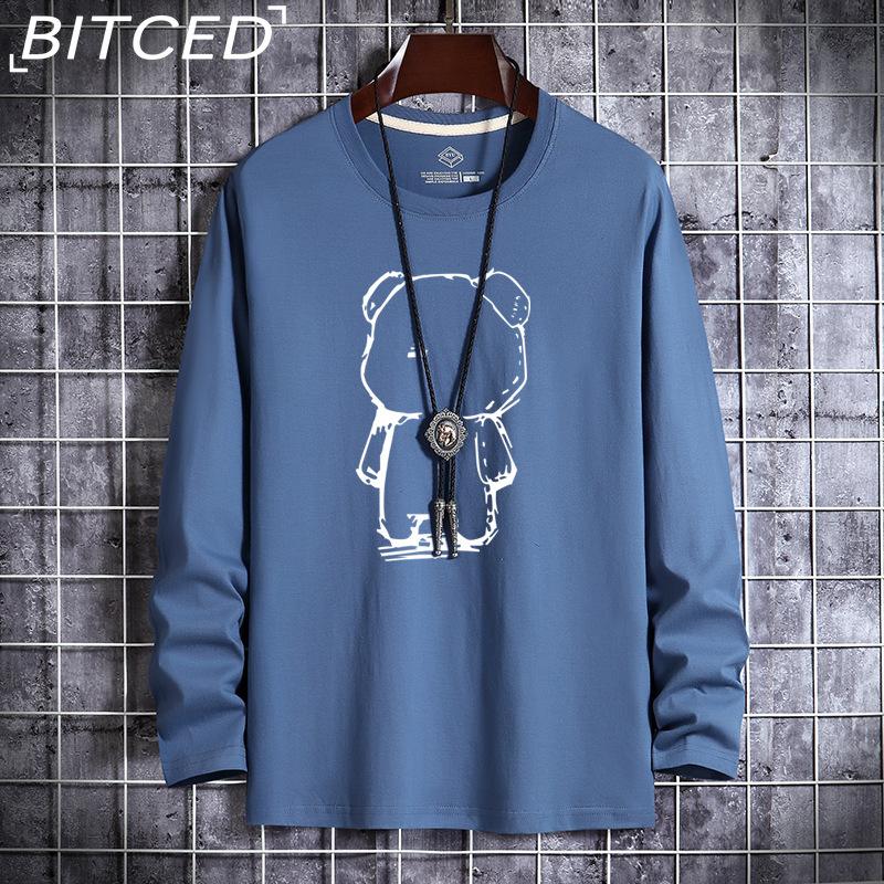 

BITCED Мужская футболка с длинными рукавами, облегающая, весна-осень, универсальная рубашка с круглым вырезом XXXXXXL синий