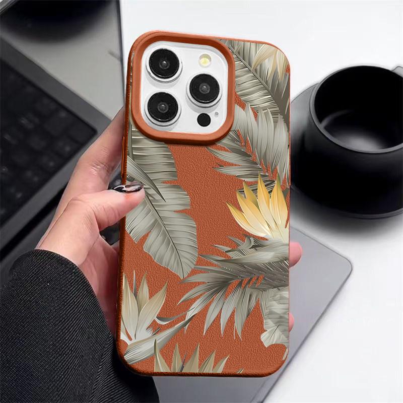 Capa de TPU Macio Para iPhone 16 16e 15 Pro Max 14 13 12 11 Folhas Secas Estampadas À Prova de Choque Silicone Macio Capa de Telefone