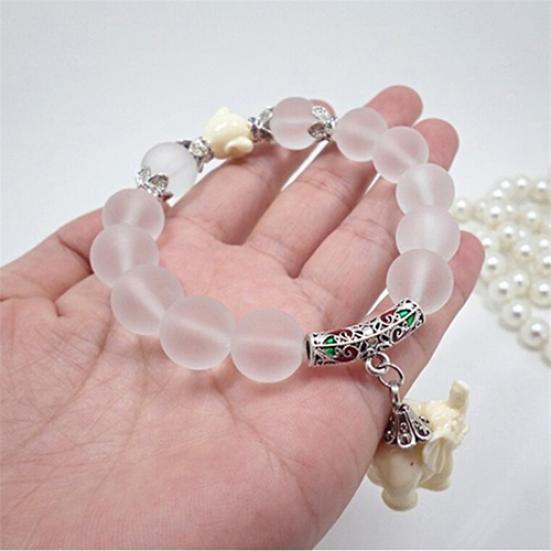 Women Vintage Frosted Bead Bracelet Cute Elephant Pendant Korean Style Bangle
