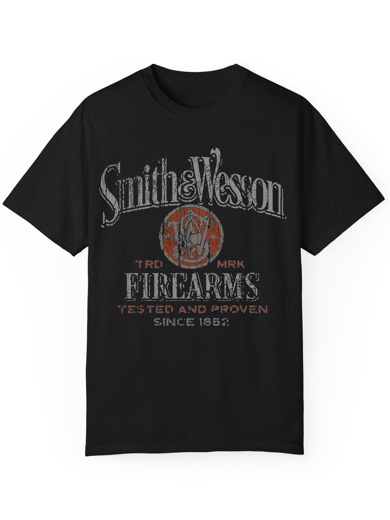 Mens Retro Gun Pattern Tshirt Black Retro Shooting Sports Short Sleeve Shirt Gun Enthusiast Casual Round Neck Top S