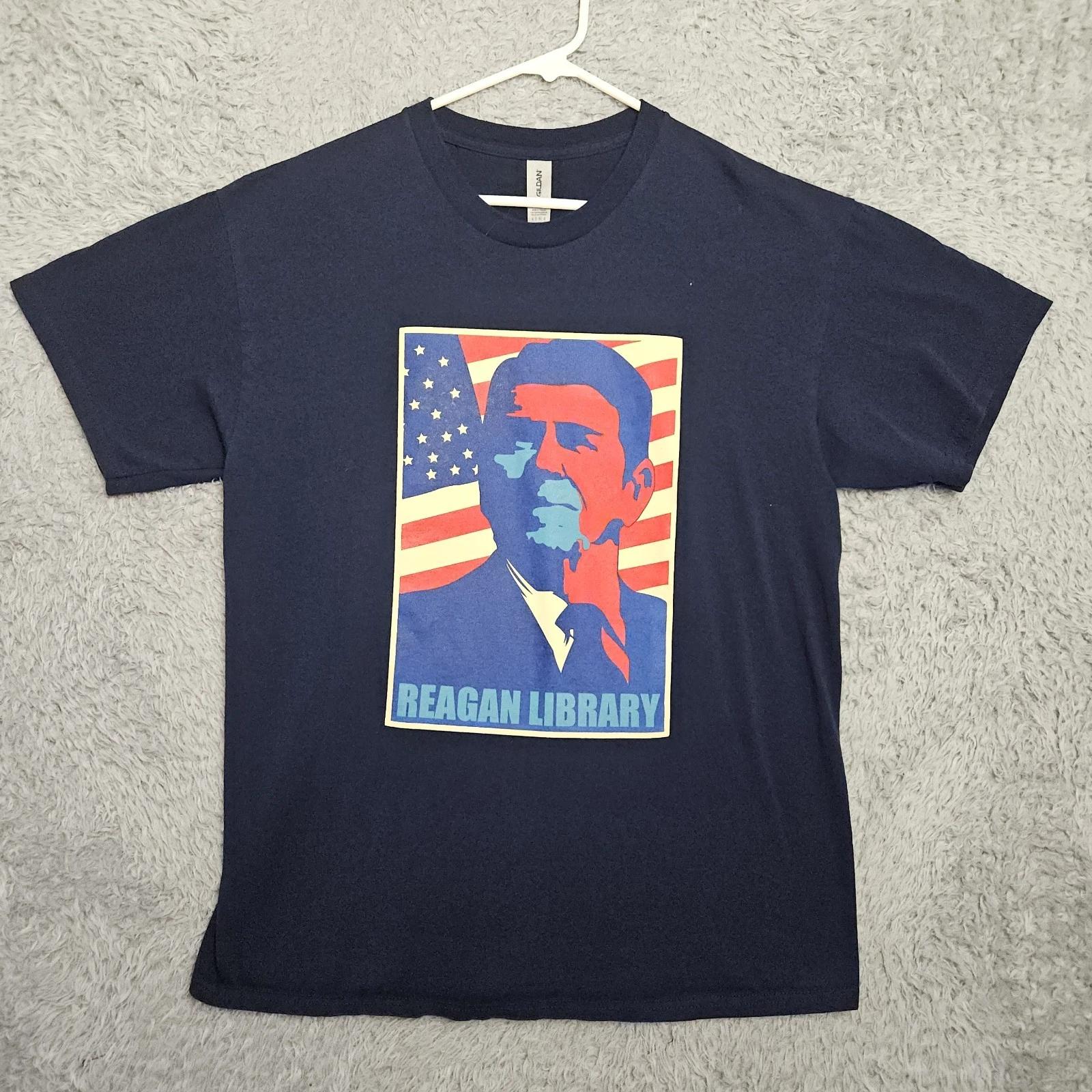 Ronald Reagan 100% Cotton T-shirt Mens Tees Top Reagan Library Men Large Cotton Blue XL