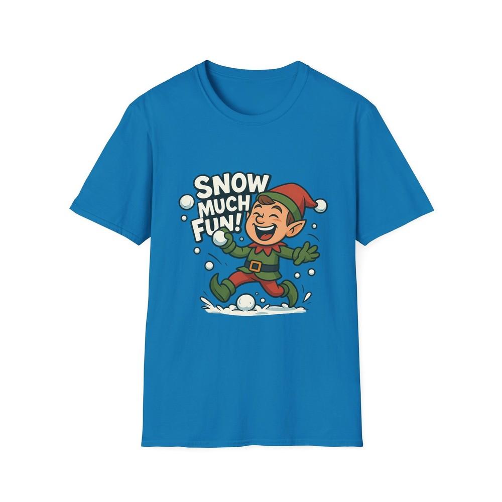 

Unisex Softstyle T-Shirt Snow Much Fun Dancing Elf Funny Winter Christmas L