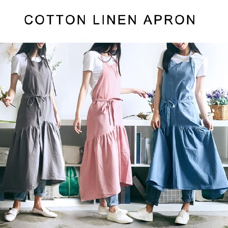 Cotton Linen Apron Pinafore Dress Cooking Apron Waitress Servant Apron Women Kitchen Apron for Cooking Gardening