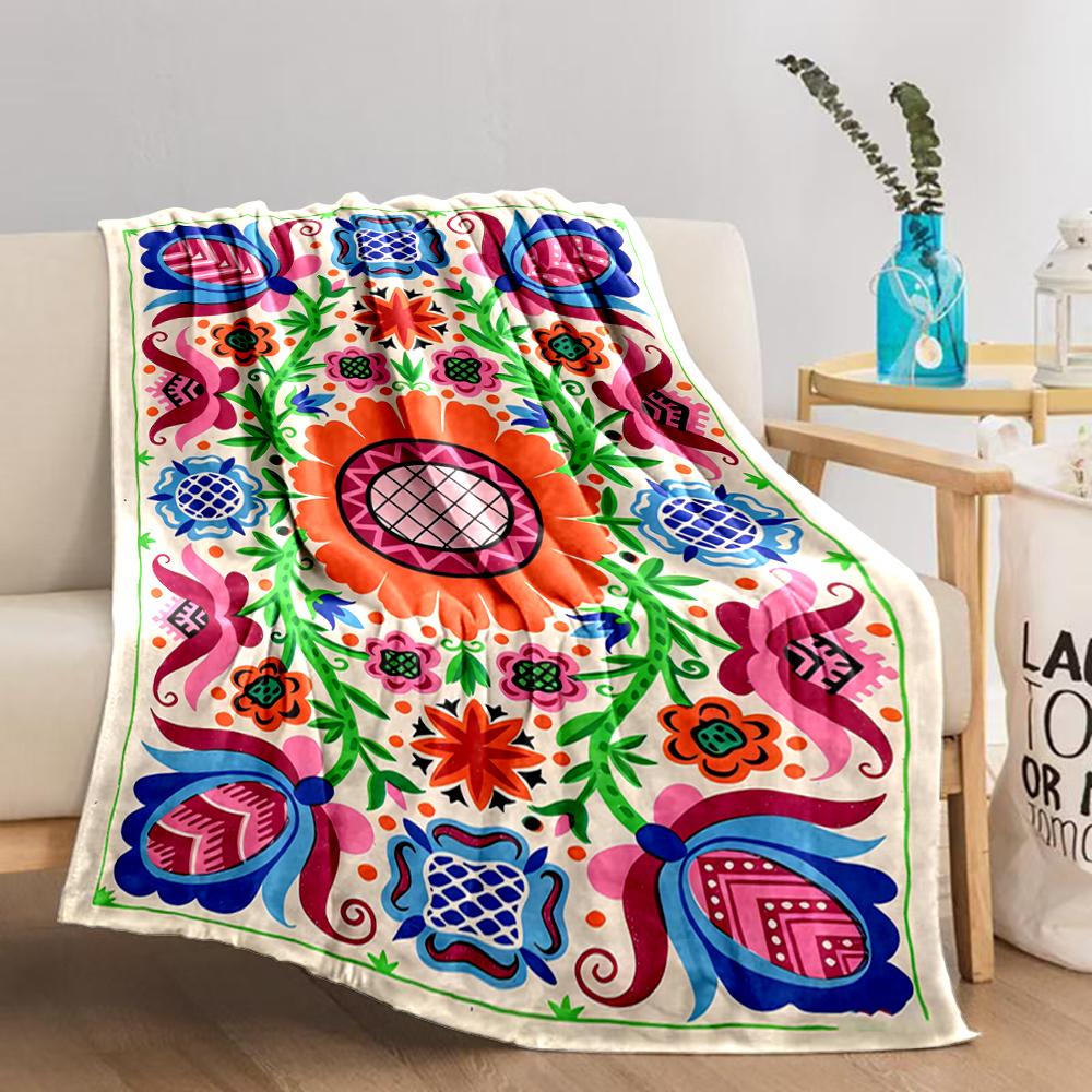 Colorful Floral Pattern Blanket with Bohemian Style for   Blanket, Suitable for Use In the Bedroom, Living Room, On the Sofa