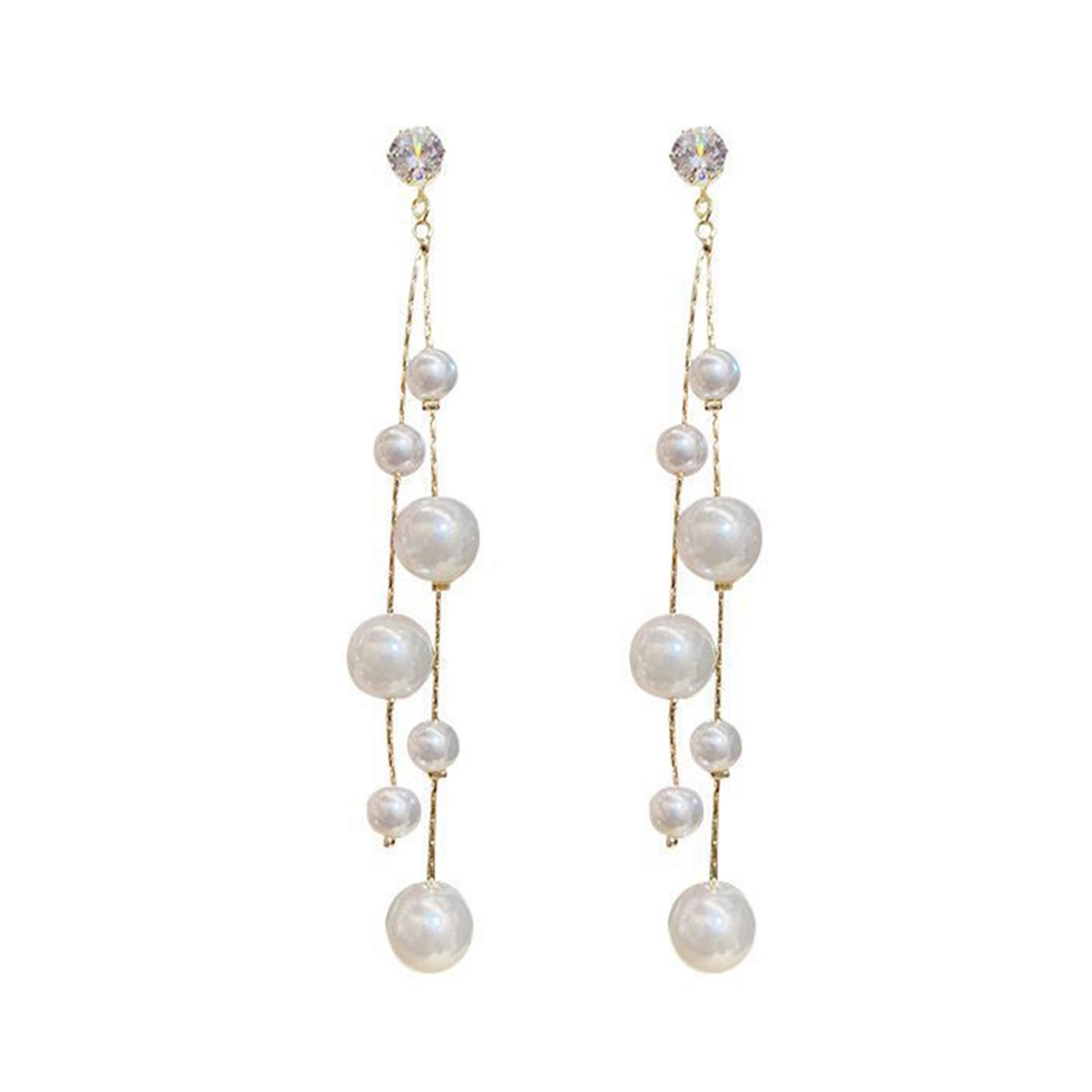 Hypoallergenic Elegant Wedding Earrings Sparkly White Faux Pearls Dangle Drop Earrings for Women Girls Bridal Christmas Gift A
