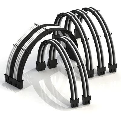 LINKUP 30cm Super Soft and Flexible PSU Cable Extension Sleeve for Custom Mod PC Power Combed and 1x 2x CPU 3x GPU 300mm White Black Supply, Braided,
