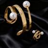 2pcs New Exaggerated Fashion Imitation Pearls Geometric Metal Bangles Hip Hop Punk Wrap Bangles For  Women Jewelry accessories