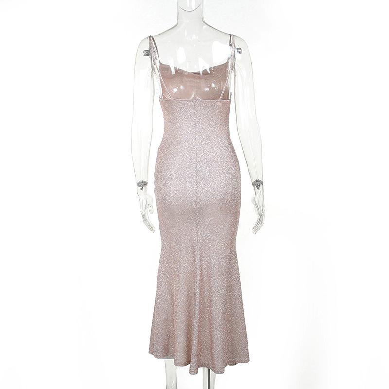 Dam Eleganta Långklänningar Vår Ny Enfärgad Slim Sexig Het Hjärtformad Halter Spagetti Glitter Balklänningar