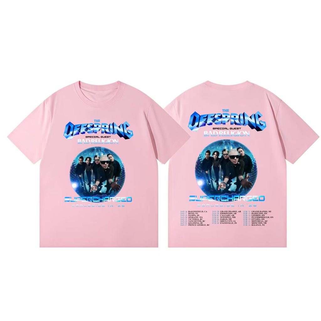 Band Punk Rock The Offspring Supercharged Tour 2026 Magliette Grafiche Alta Qualità Moda Maglietta Unisex Casual Magliette in Cotone