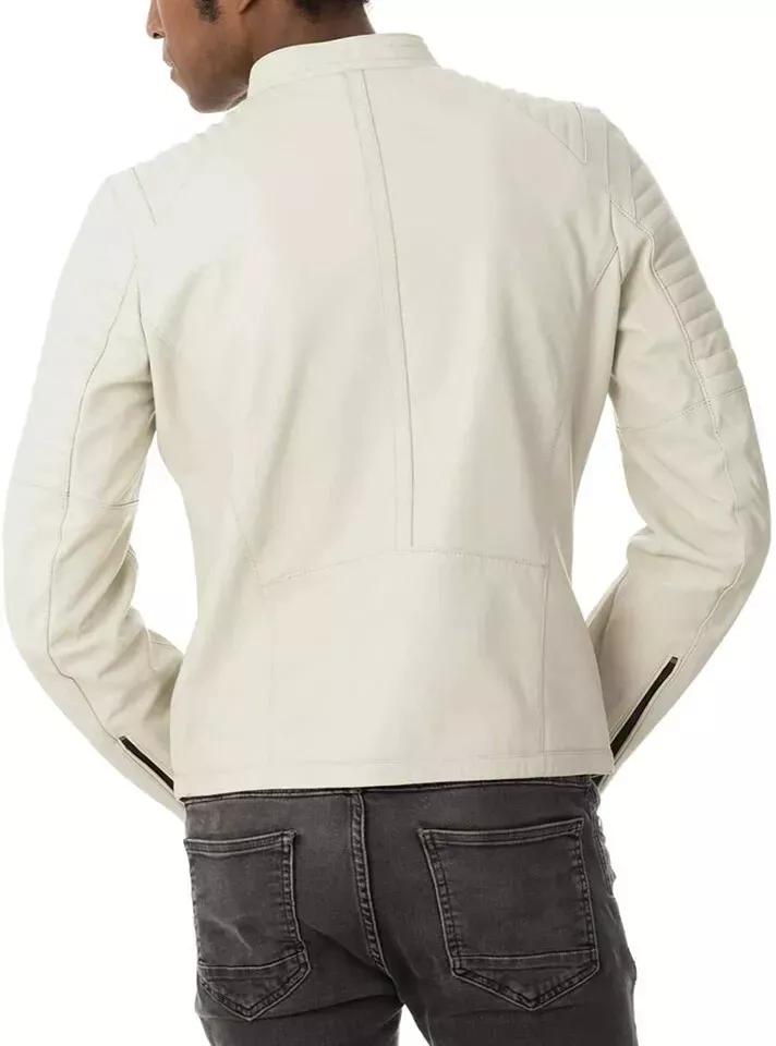 Jacket Motorcycle Biker Handmade White Men's Genuine Stylish Lambskin Leather