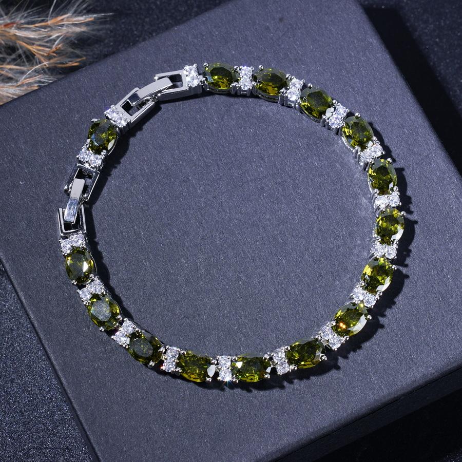 Vintage-Inspired Luxury Olive Green Zircon Jewelry Set - Includes Bracelet, Earrings, Necklace & Ring | Perfect For Weddings