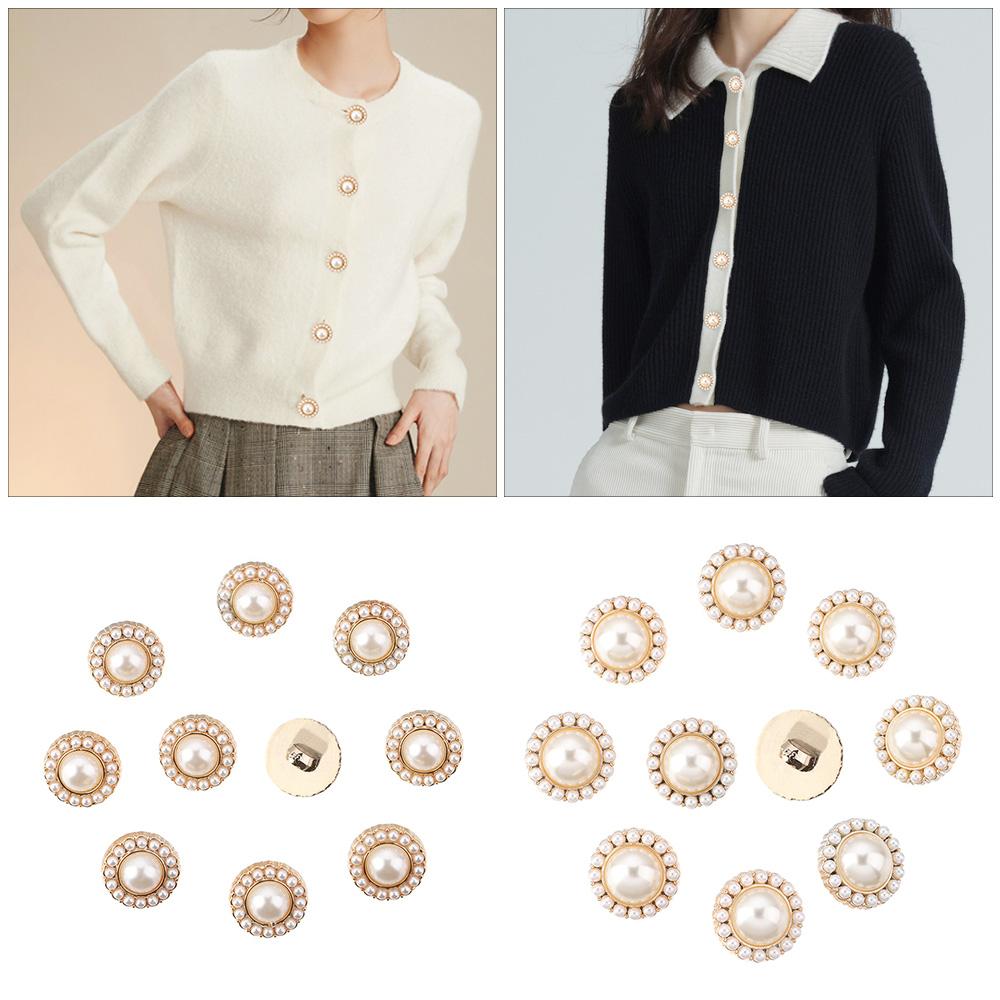 10 Pezzi Lega Strass Lucidi Perla Bottoni per Abbigliamento DIY Cucito Abbigliamento Bottone Lavorazione a Maglia Fatta a Mano Accessori Decorativi per Cucito