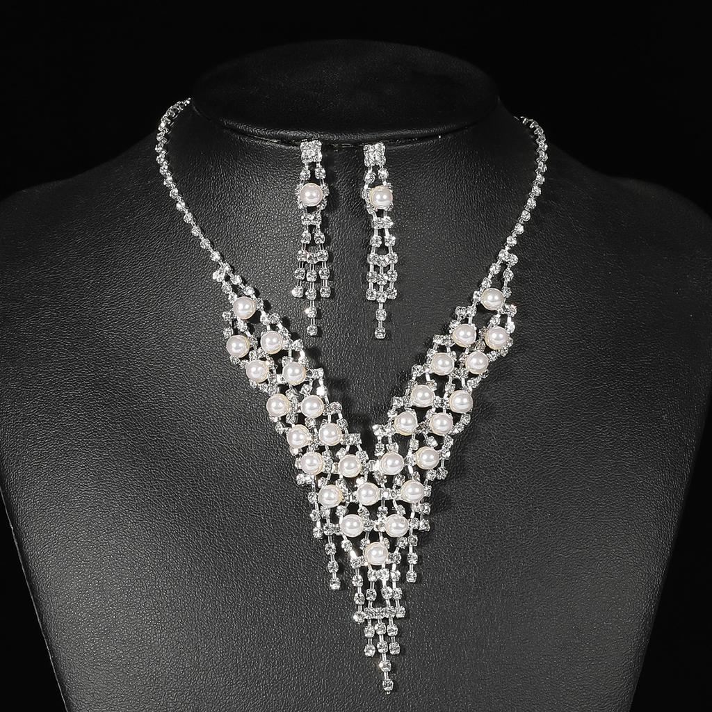 Conjunto de Colar e Brincos de Diamante de Luxo Acessórios para Festa Vestido de Casamento Jantar Corrente de Colar e Brincos de Strass da Moda para Meninas