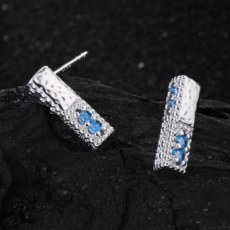 Elegant Blue Zircon Geometric Stud Earrings for Women - Irregular Design, New Style.