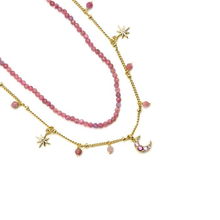 Collier Luxenter Avec Cristal Rose Finition or 18k - Ethal