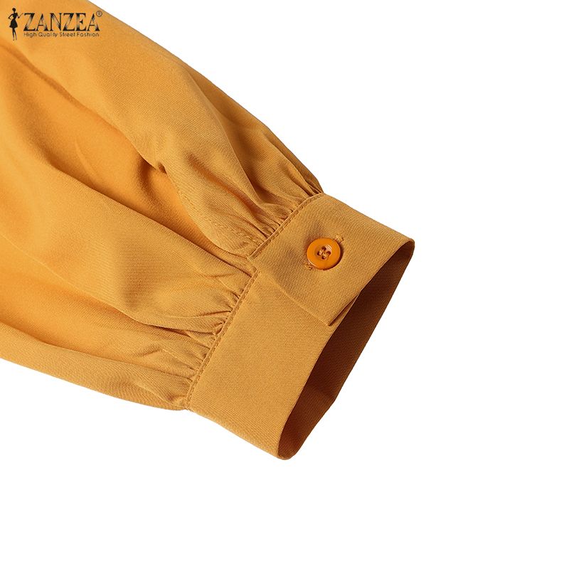 ZANZEA Kobiety Casualowa Sukienka z Okrągłym Dekoltem w Jednolitym Kolorze z Długim Rękawem i Luźnym Krojem