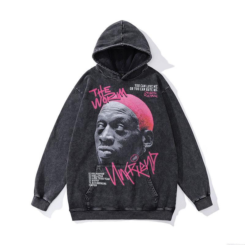 European And American High Street Skull Direct Injection Printing Washed Hooded Sweater Men And Women Loose Retro Trendy Brand Old Coat