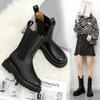 Autumn and winter trend women's leather boots round head thick sole medium tube Chelsea boots street fashion women's shoes