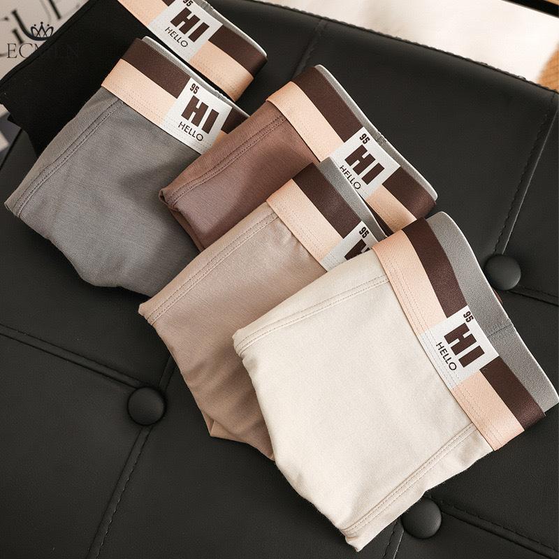 4 PCS Solid Color Men's Underwear Comfortable Breathable Boxer Briefs Soft Skin-friendly Boxer Briefs Mid-Waist Youth Shorts L-3XL