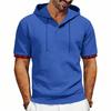 Men's Hooded T-Shirt Short Sleeve Contrast Plaid Cuff Drawstring Breathable Casual Pullover Tops Summer Hooded Tees Men