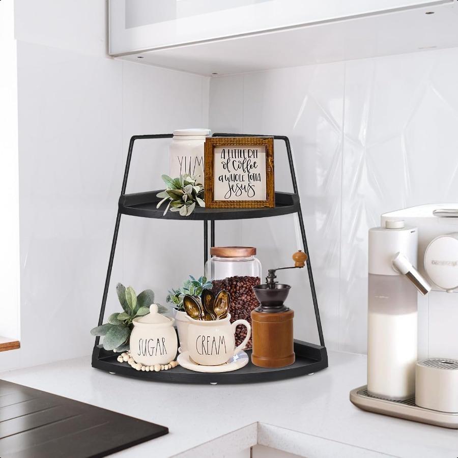 2 Tier Bathroom Counter Organizer Wood Bathroom Organizer Countertop Corner Storage Shelf Counter Standing Rack Cosmetic Vanity