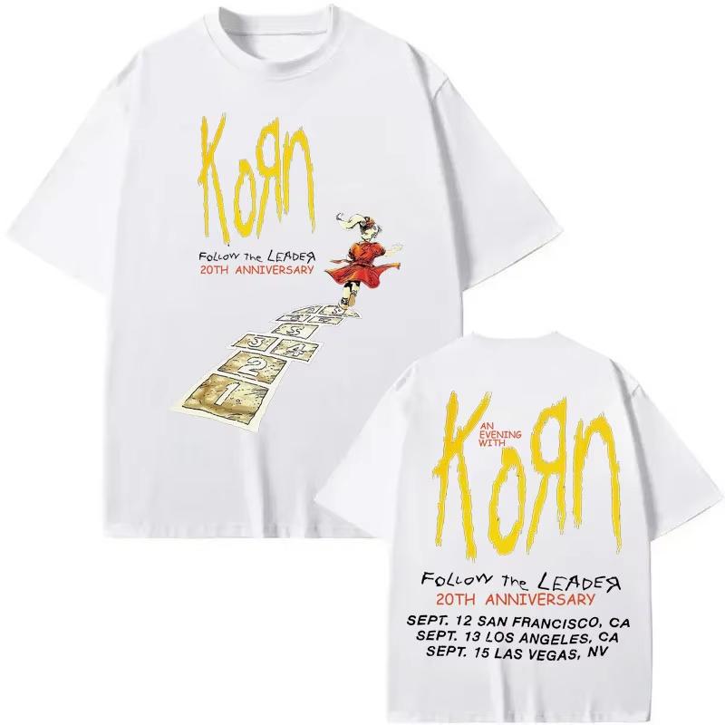 

Rock Band Korn Follow The Leader 20-й юбилейный мерч Футболка Харадзюку Y2k Оверсайз футболка Мужская Женская Готическая мода Футболка... S разноцветный