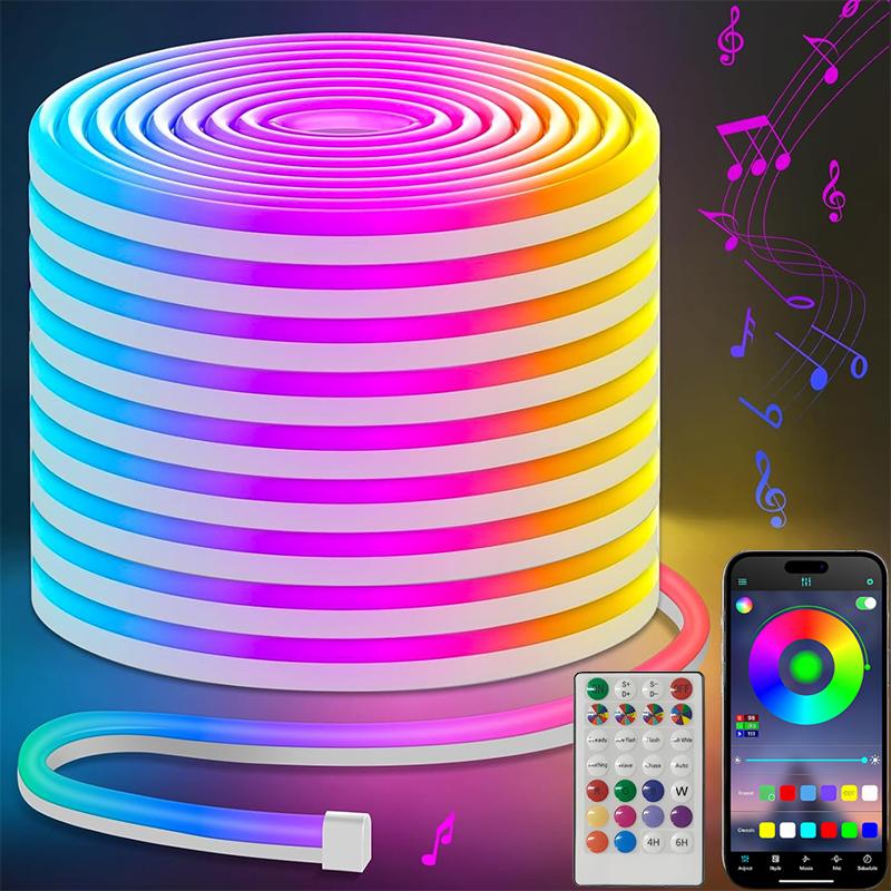 45M/150FT RGB Neon Led strip Lights 12-24V Silicone Neon Rope Light with Music Sync RGBIC Dreamcolor Chasing Strip Tape for Room