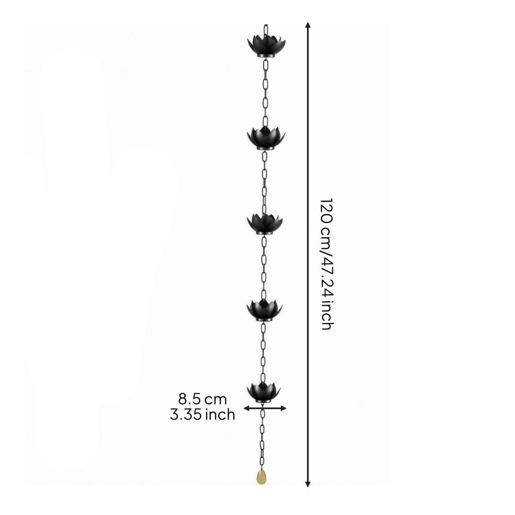 Rain Chain with Lotus Cups Botanical Decorative Outdoor for Courtyard