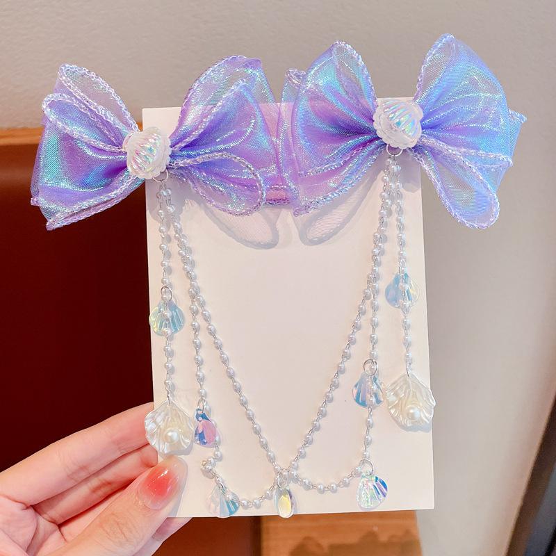 Mermaid Hairpin Children's Princess Headdress Bow New High-end Head Chain Girls' Clip Treasure Hair Accessories