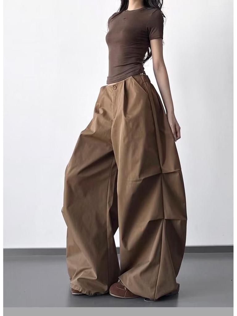 American Retro Pleated Loose Wide-Leg Pants for Tall Individuals