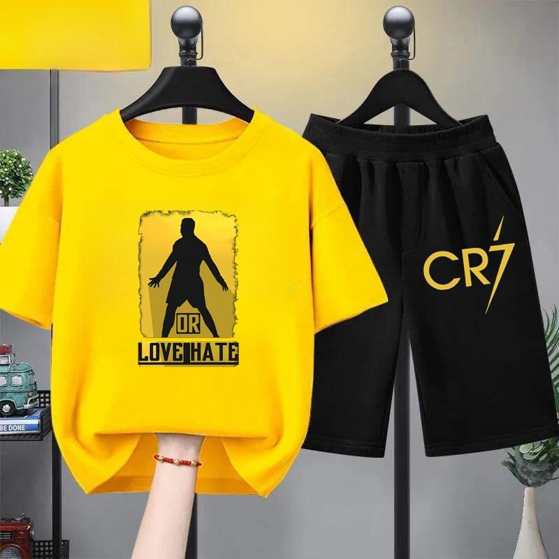 Kids Summer Children Clothing CR7 Soccer Star Print Short Sleeve Top Shorts 2pcs Set Soft Sports Tracksuit Outfit Wear