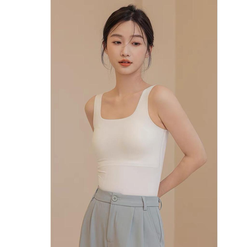 Square Neck Seamless Camisole with Chest Pads: Comfortable, Wide Strap, Fixed Cups, Beautiful Back Design for Women.