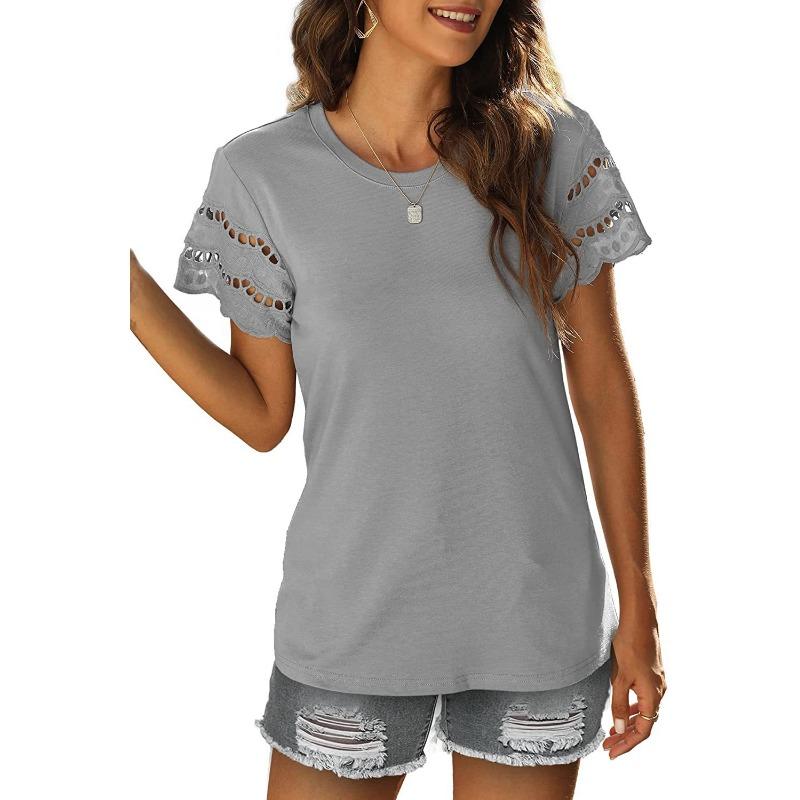 YYFS Dámská móda Ležérní Léto Jaro Jednobarevné halenky a košile s krátkým rukávem a výstřihem do O