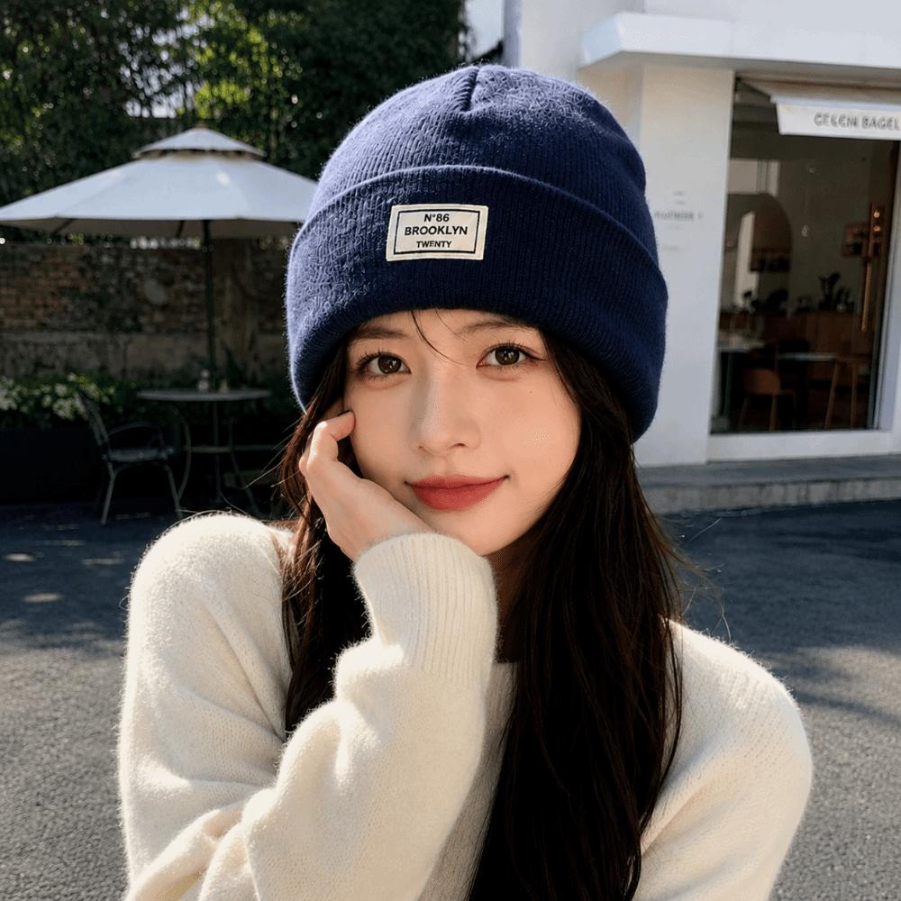 Ear Protection Knitted Hat Letter Patch Crochet Hats Fashion Beanie Cap Winter