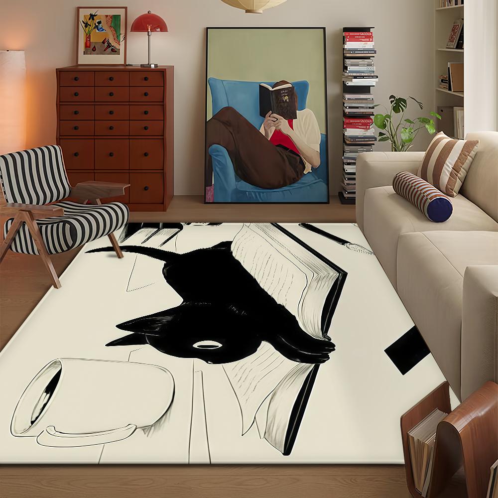 Cute Kawaii Black Cat Door Mat Bath Microfiber Decorative Versatile Flannel Floor Mat Quick Dry Absorbent Non-slip Sole