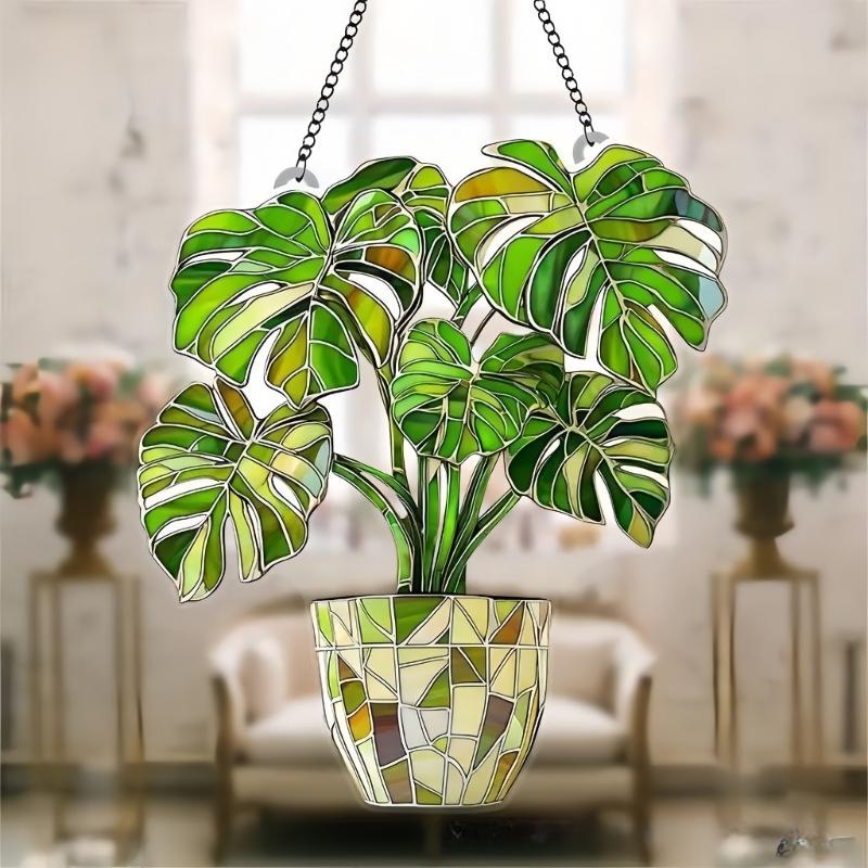 Colorful Acrylic Potted Plant Hanging Sign For Outdoor Lawn Party Decorations Weather Resistant Design Window Ornament