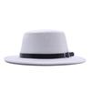 European and American new flat-brimmed flat-top hat woolen top hat women's fashion black belt jazz hat Panama hat