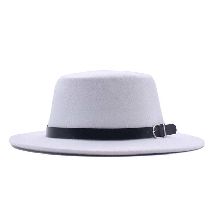 European and American new flat-brimmed flat-top hat woolen top hat women's fashion black belt jazz hat Panama hat
