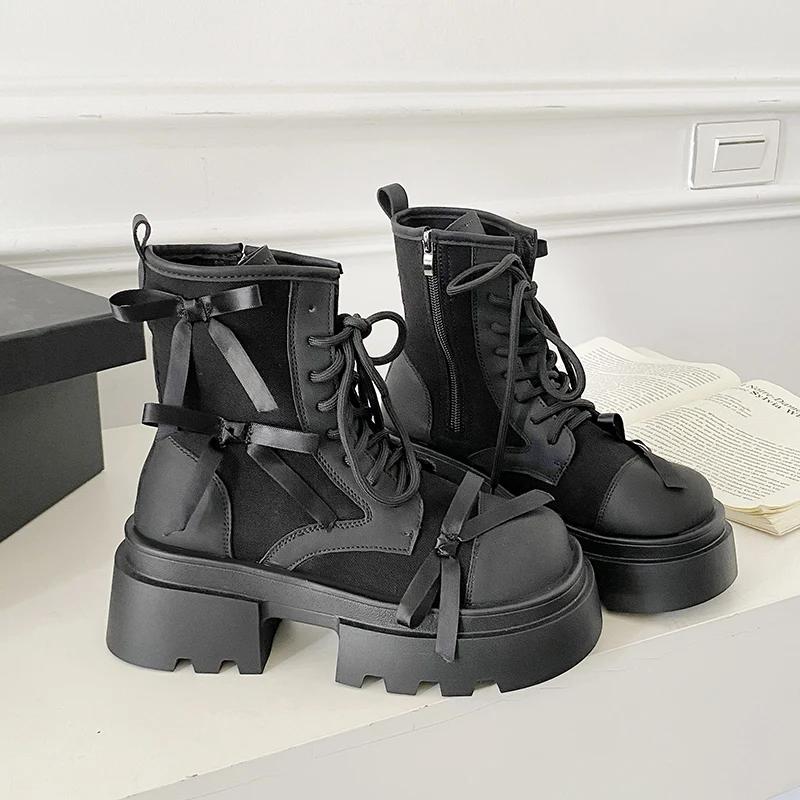 

Fashion Chunky Platform Heels Women Ankle Boots Casaul Dress Height Increase Short Booties British Style Shoes Zapatos Mujer 40 чёрный