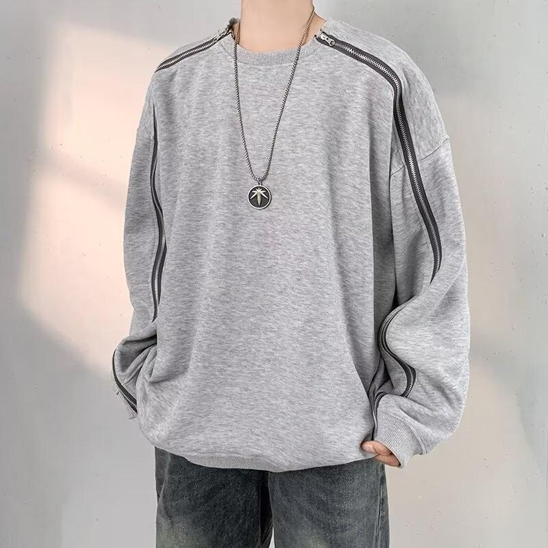 

Men s Grey Round Neck Patchwork Long Sleeve Hoodie for Spring and Autumn Extra Large