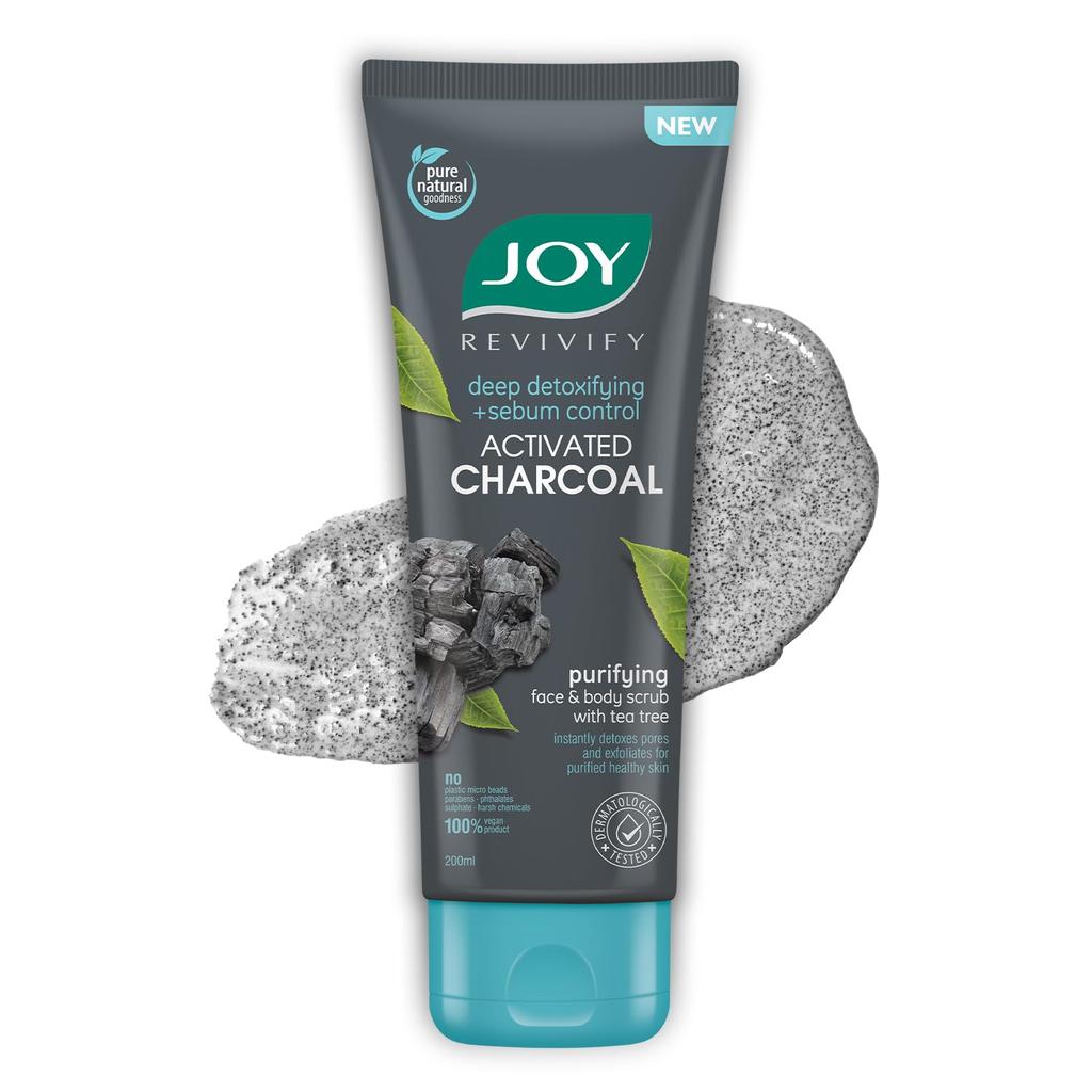 Joy Exfoliating Charcoal Face Scrub 200gm Pack of 1 for Men & Women Oil Control Deep Detox Purifying Skincare