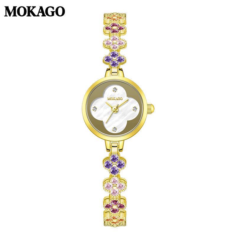 Mokaga Women's Quartz Bracelet Watch with Mother-of-Pearl, Diamonds, Bow Knot, and Waterproof Design