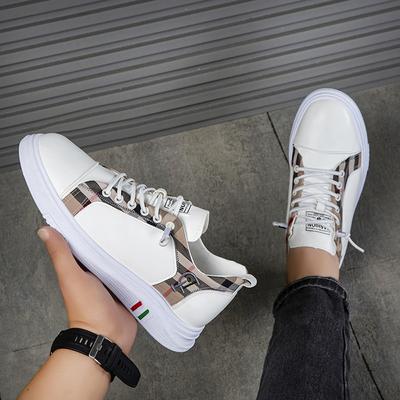 Men's Casual Leather Board Shoes European Station Fashion Versatile White Shoes Soft Sole Comfortable Breathable Color Matching Trend Men's Shoes