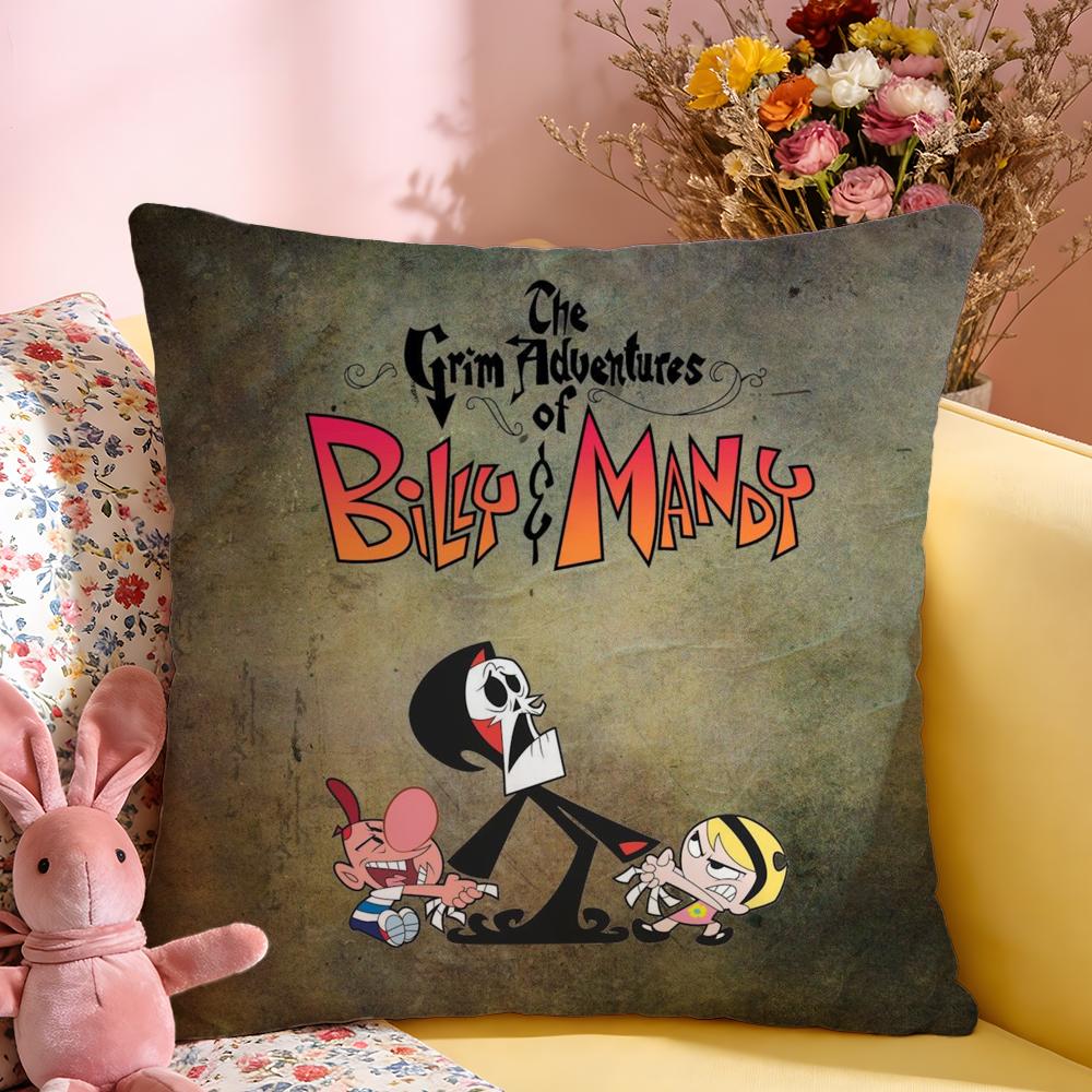 Cushion Cover Short Plush Throw Pillow Soft Washable Sofa Bed Office Cushion B-Billy & Mandy'S Adventure Anime
