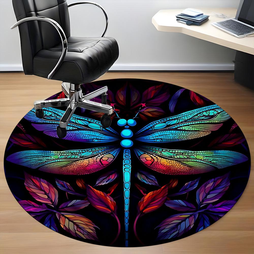 1PC Dragonfly StainedGlass Office Round Area Rug, Mat Suitable ForOffice, Under Office Chairs Bedroom Living Room Home Decor, Room Deco
