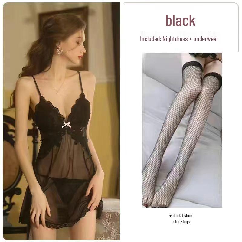 

Комплект кружевной быстросъемной майки и прозрачной ночной сорочки большого размера Huaqianyuese L (120-140 lbs)