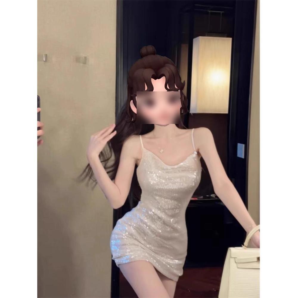 Pure Desire White Shiny Tube Top Suspender Dress Women's Summer Bright Dress Stepmother Hip Wrap Neutral Contrast Short Skirt