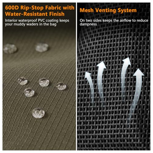 Bassdash Wader Bag, Foldable, Shoulder Strap, Mesh Boot Storage, Waterproof, 48L, Fishing, Travel, FP08