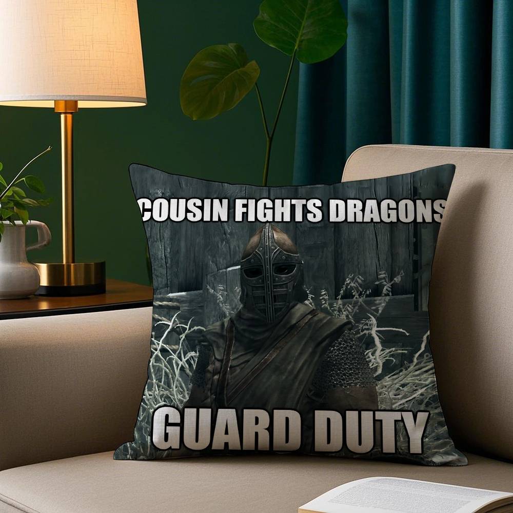 Hey Du Du bist endlich aufgewacht Skyrim Meme Kissenbezug Gemütlicher Plüsch-Kissenbezug Beidseitig bedruckt – Wohngeschenk für Schlafzimmerdeko